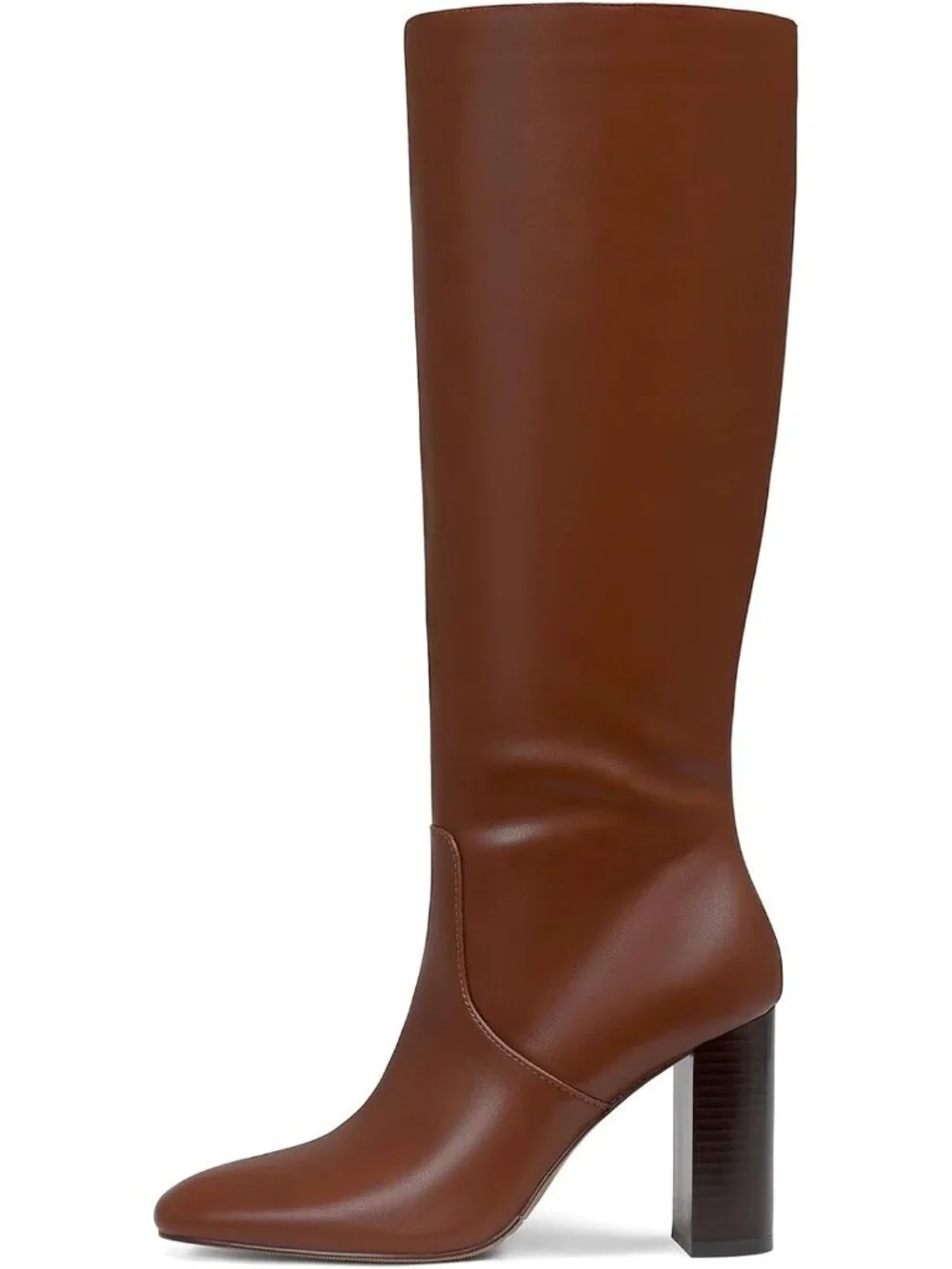 Women's Brown Faux Leather Comfortable Square Toe Chunky High Knee High Boots